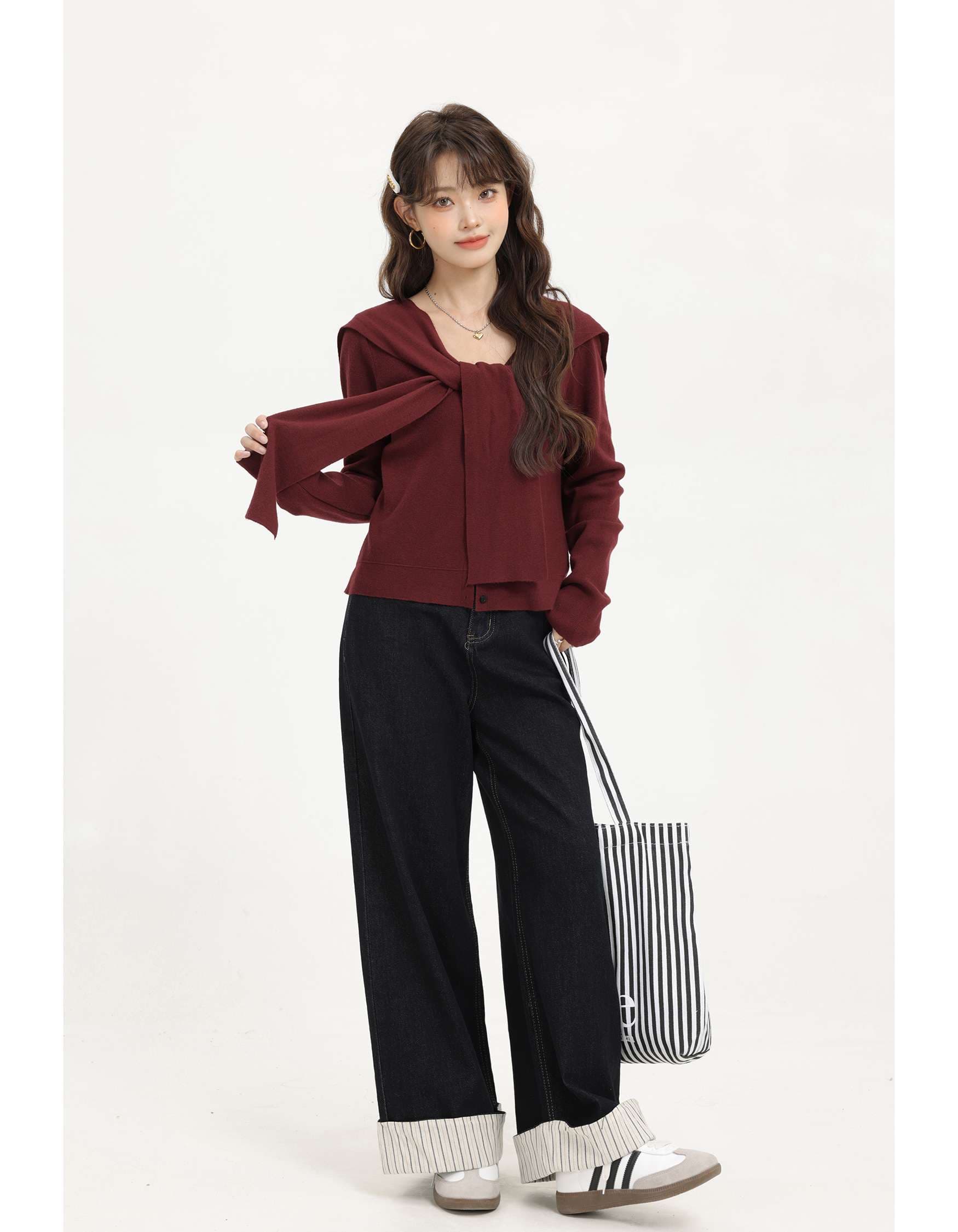 スカーフ風タイ付きニットトップス｜デート服