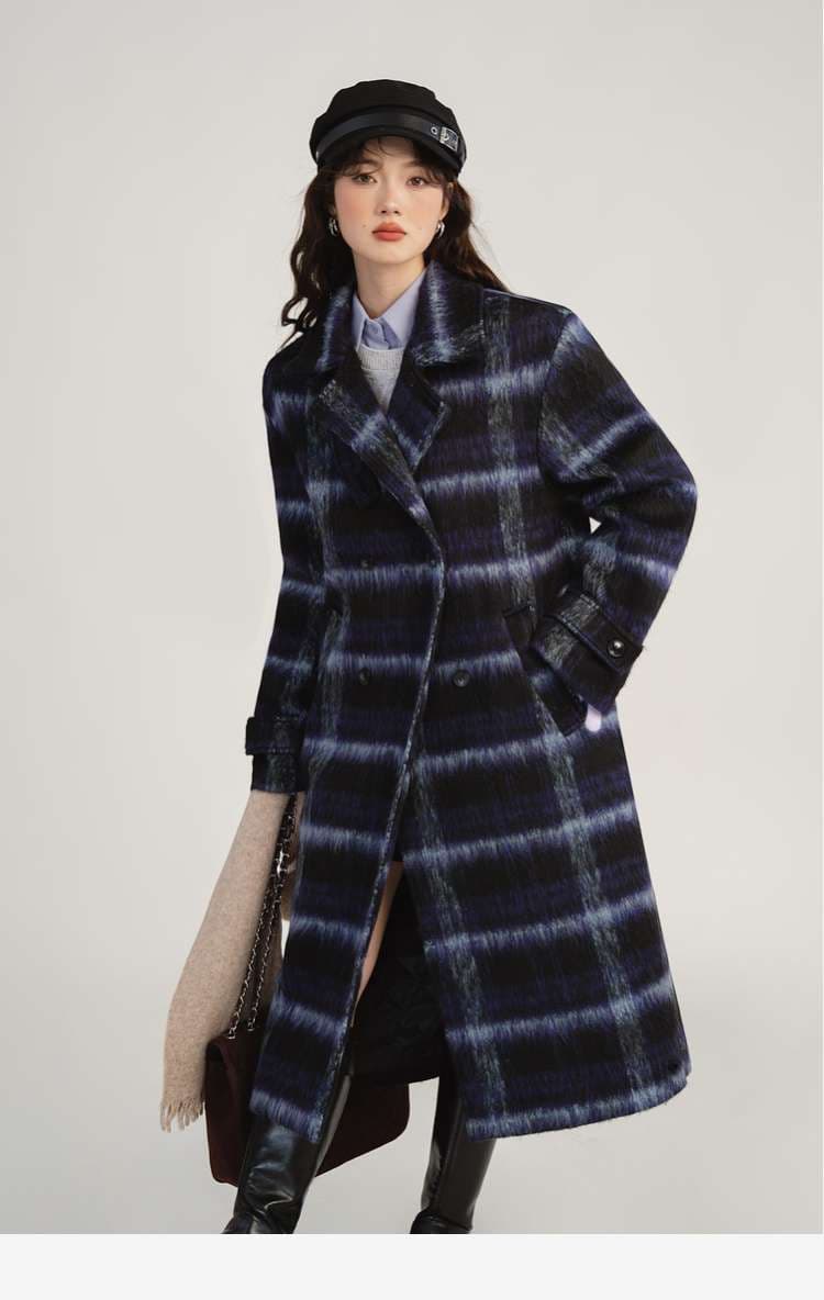 デート服　グラデーションチェックロングコート｜デート服