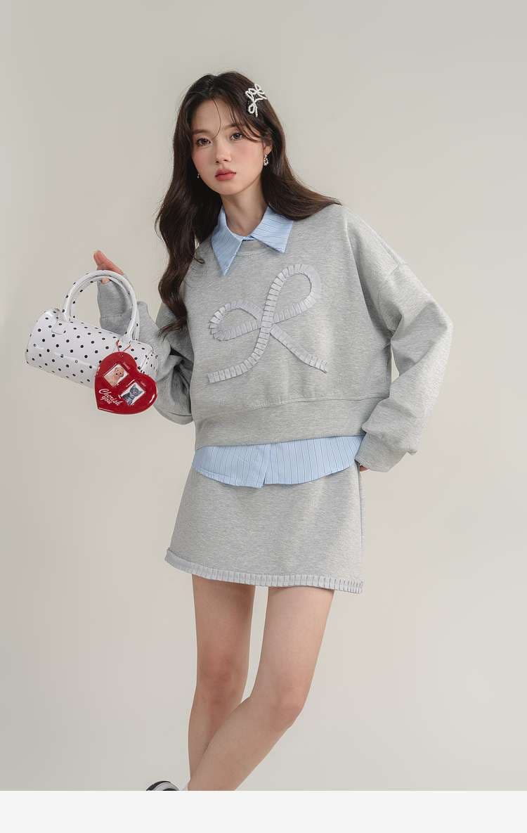 リボンモチーフスウェット＆スカートセットアップ｜デート服