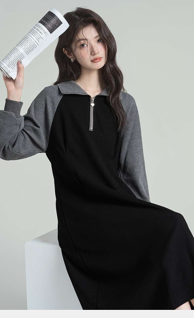 シーンを選ばず着回せる、ジップアップ切り替えワンピース｜デート服