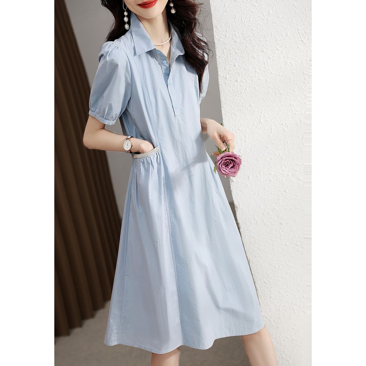 パフスリーブシャツワンピース｜デート服