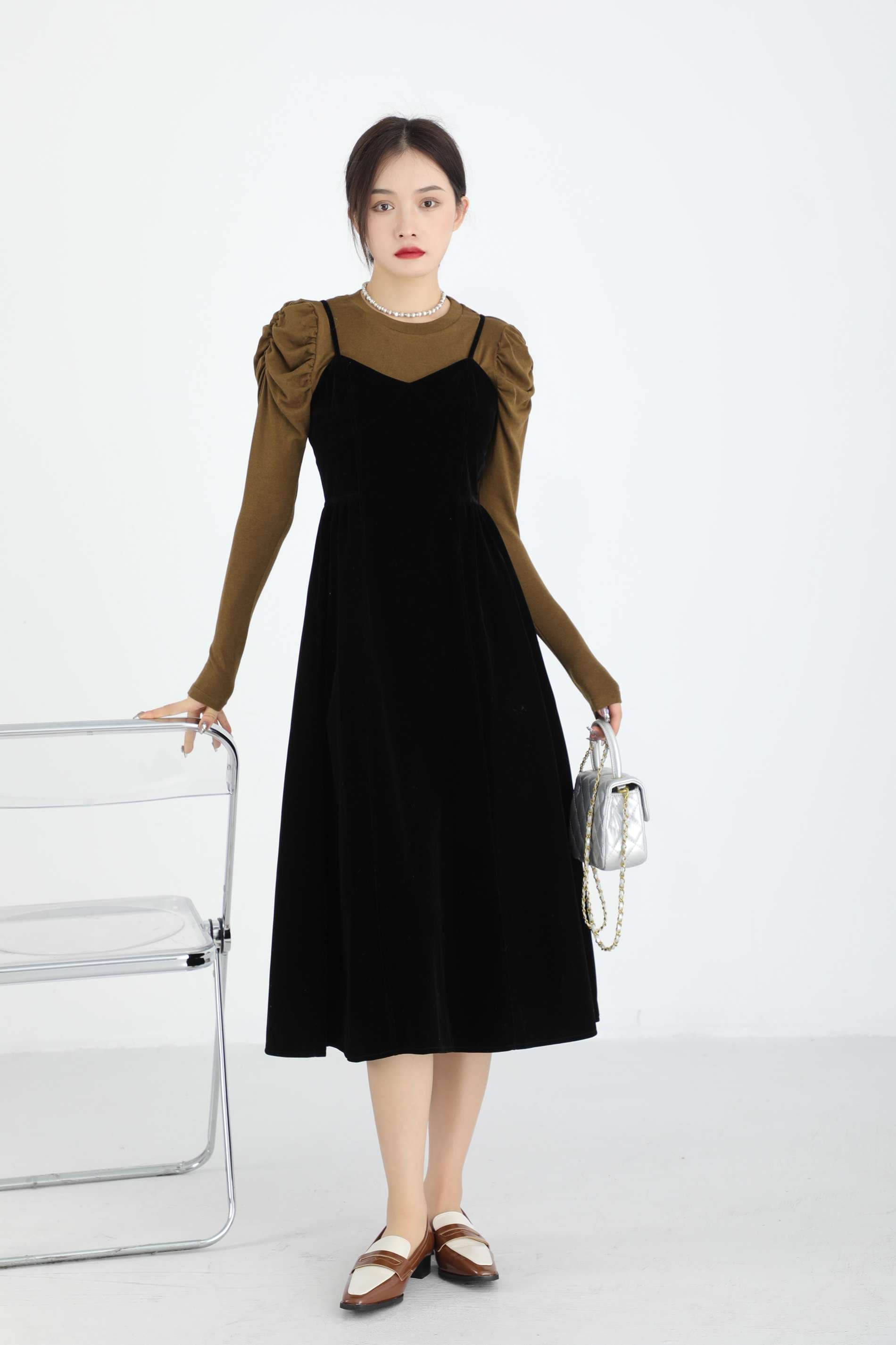 ベルベットキャミワンピースレイヤードセット｜デート服