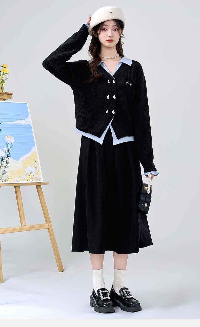 学生風カーディガン｜デート服