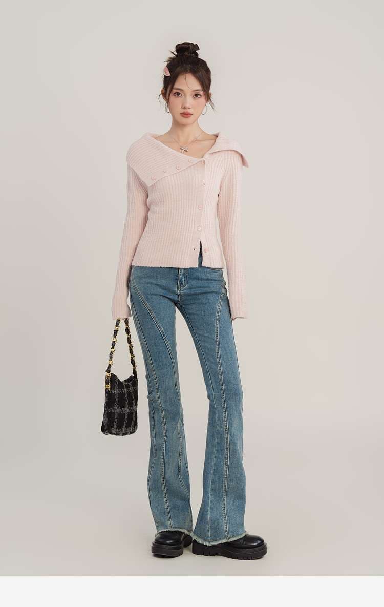 襟抜きリブカーディガン｜デート服