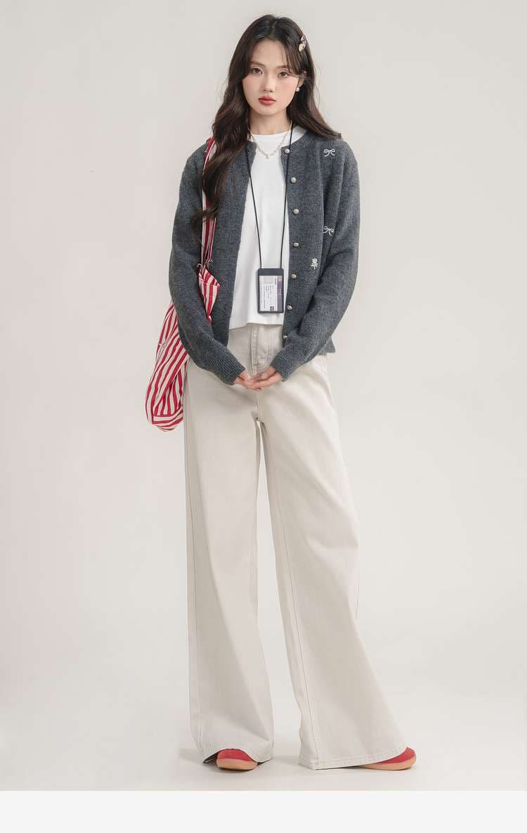 刺繍入りフェミニンカーディガン｜デート服