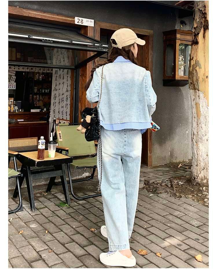 ダブルボタンデニムジャケット&ボトムス セットアップ｜デート服