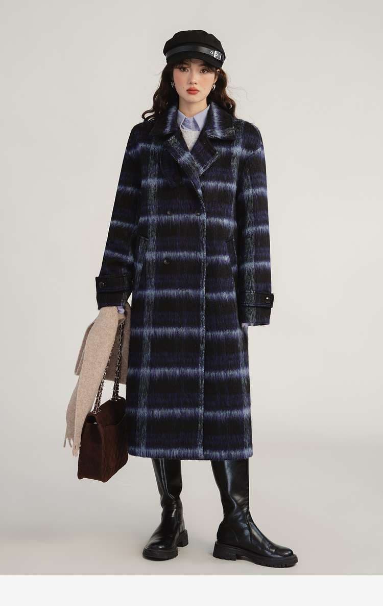 デート服　グラデーションチェックロングコート｜デート服
