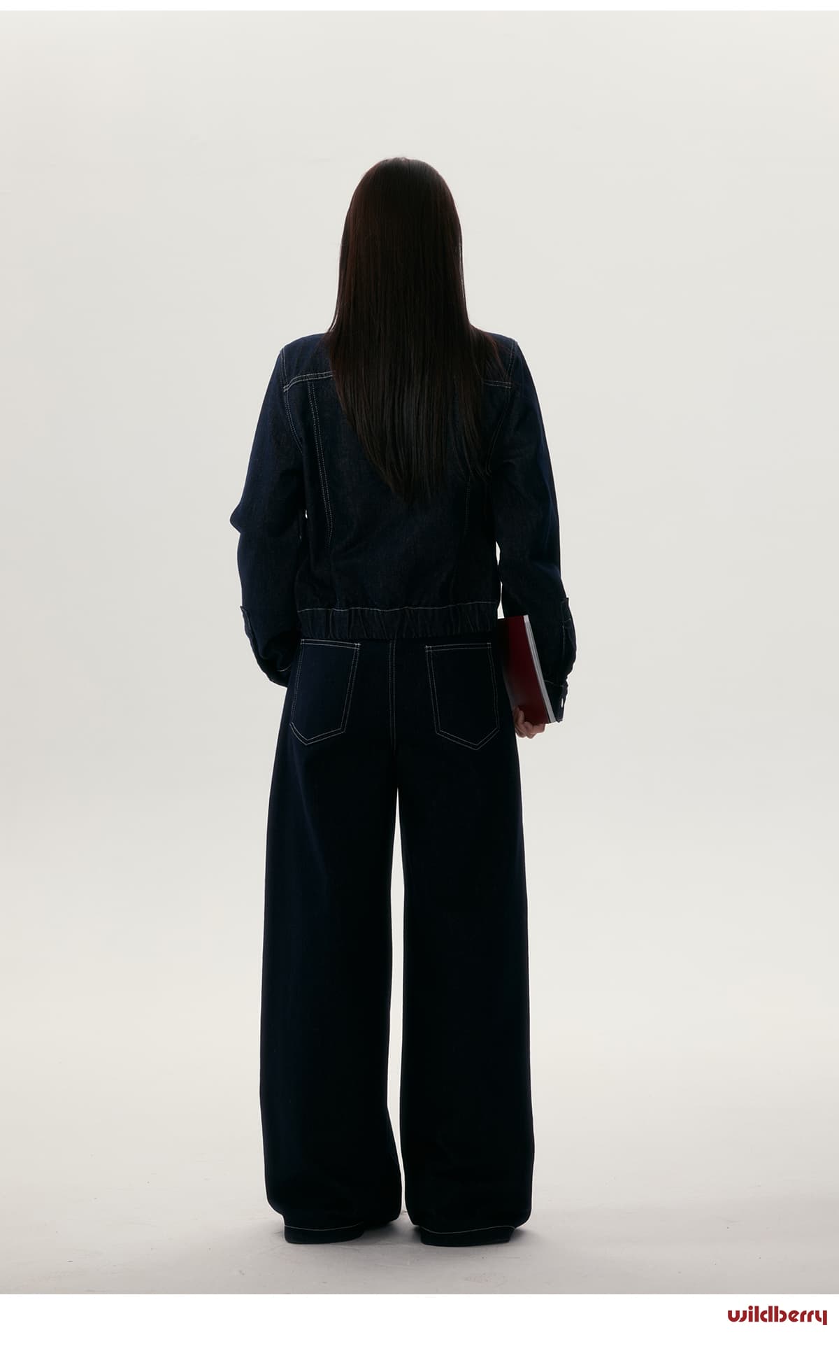 ステッチデニムジャケット×ワイドパンツ セットアップ風コーデ｜デート服