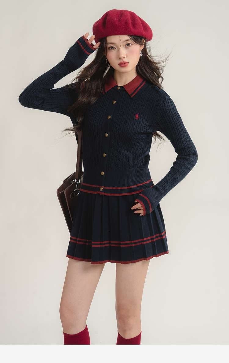 学生風カーディガン&スカートセット｜デート服