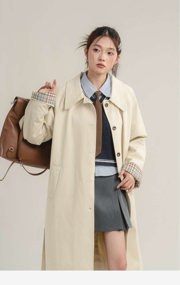 チェックカフストレンチコート｜デート服