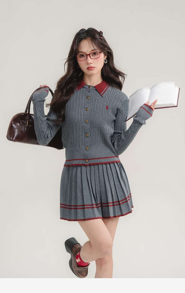 学生風カーディガン&スカートセット｜デート服