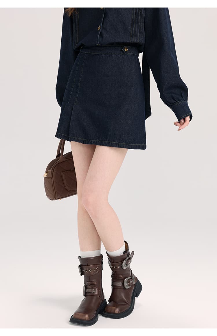 1着で好印象も着回し力も叶う、リボンタイデニムセットアップ｜デート服