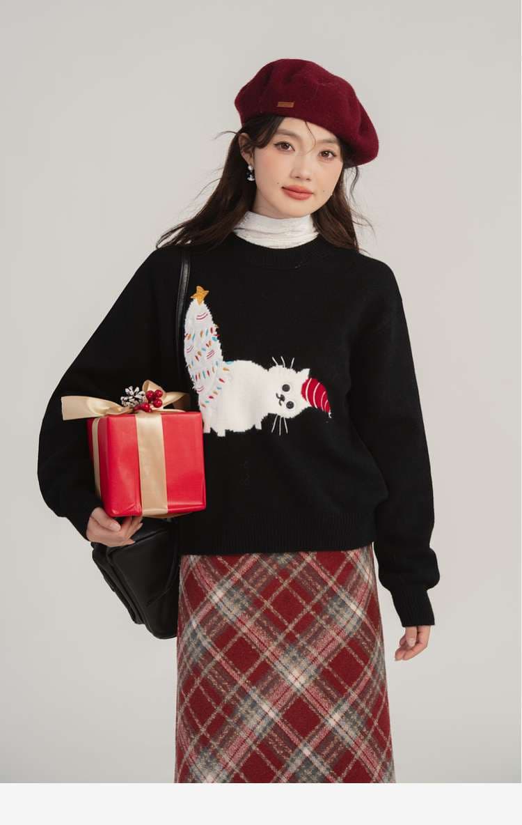 猫ちゃん柄ニット｜デート服