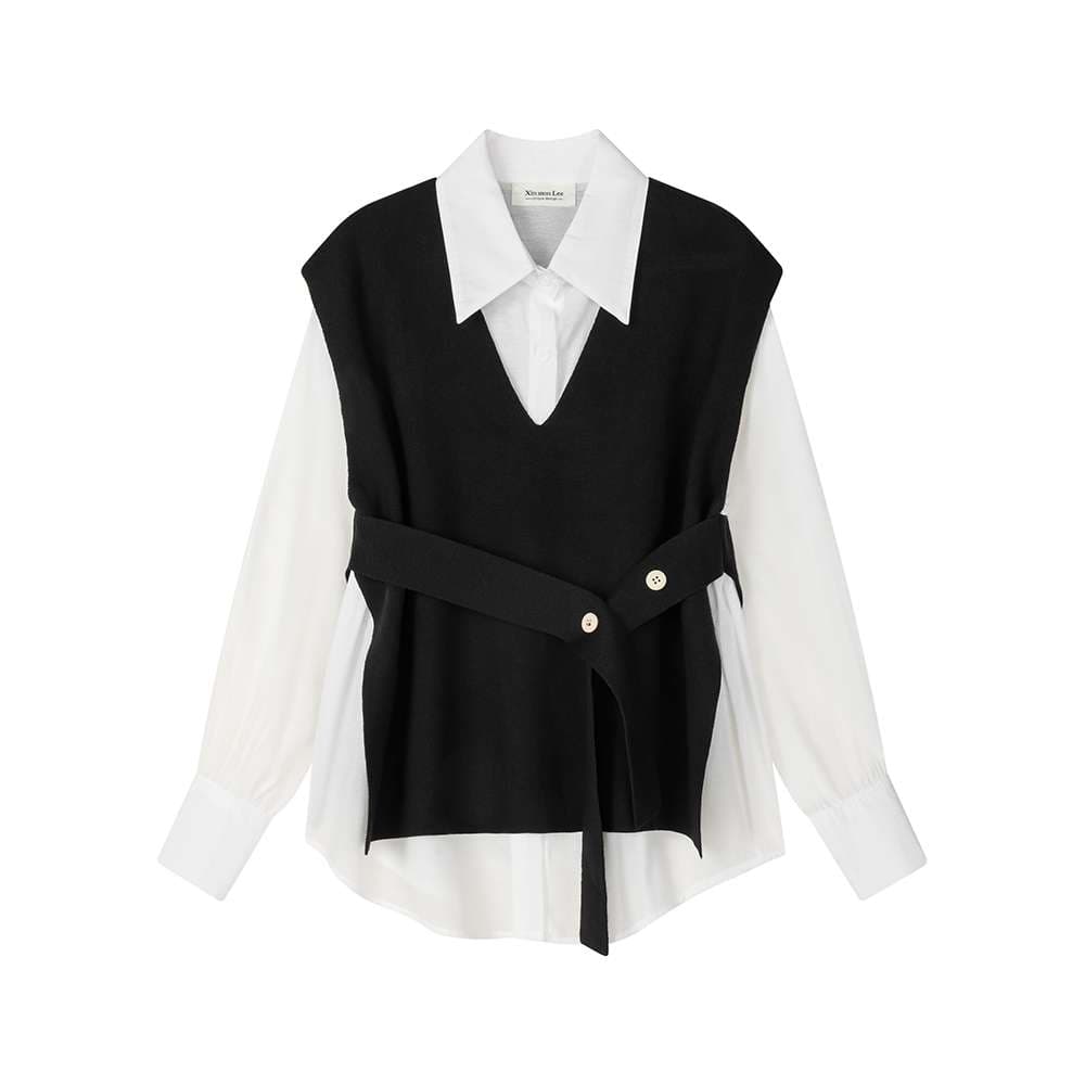 レイヤード風ベスト＆シャツセット｜デート服
