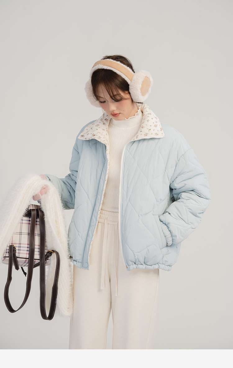 花柄リバーシブルキルティングジャケット｜デート服