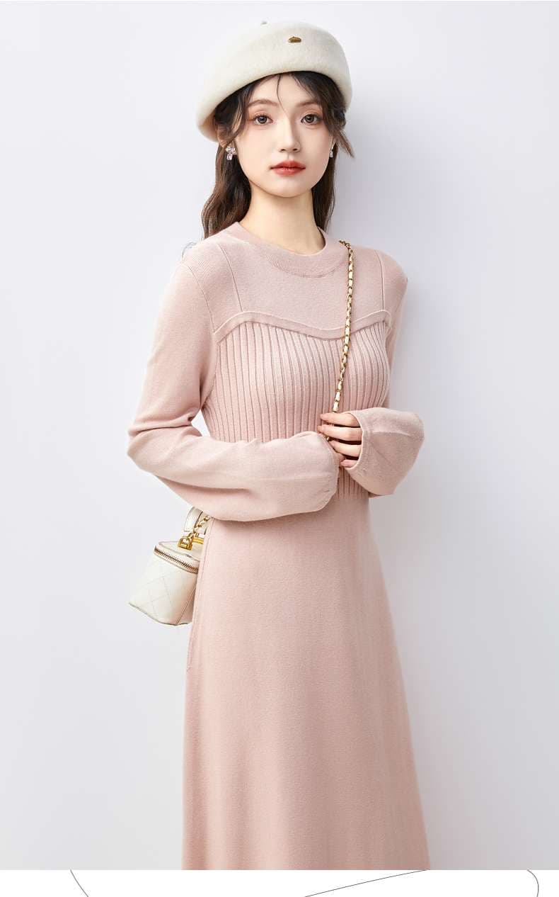 リブ編みニットワンピース｜デート服