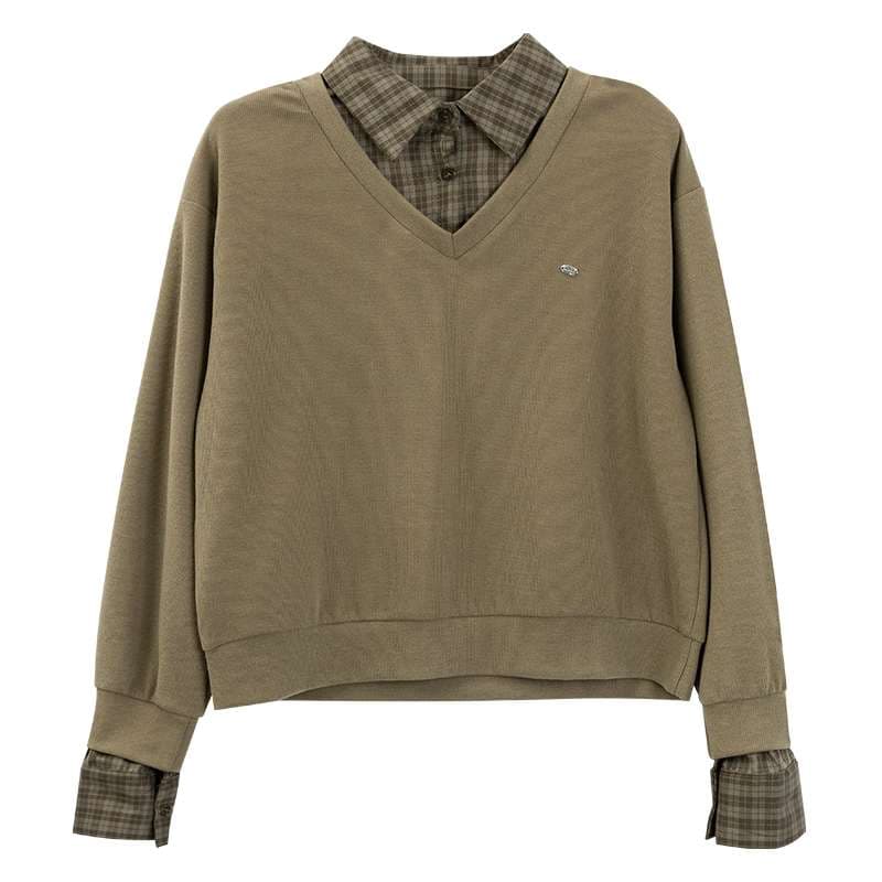 レイヤード風チェックシャツ付きトップス｜デート服