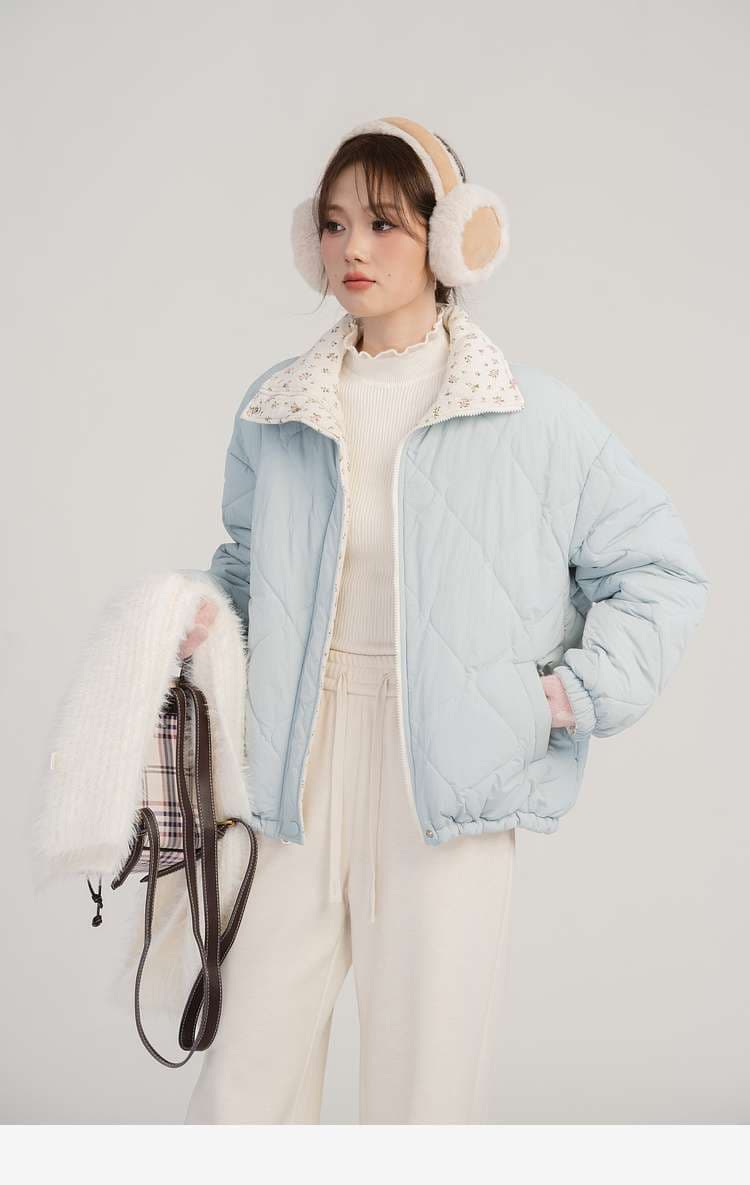 花柄リバーシブルキルティングジャケット｜デート服