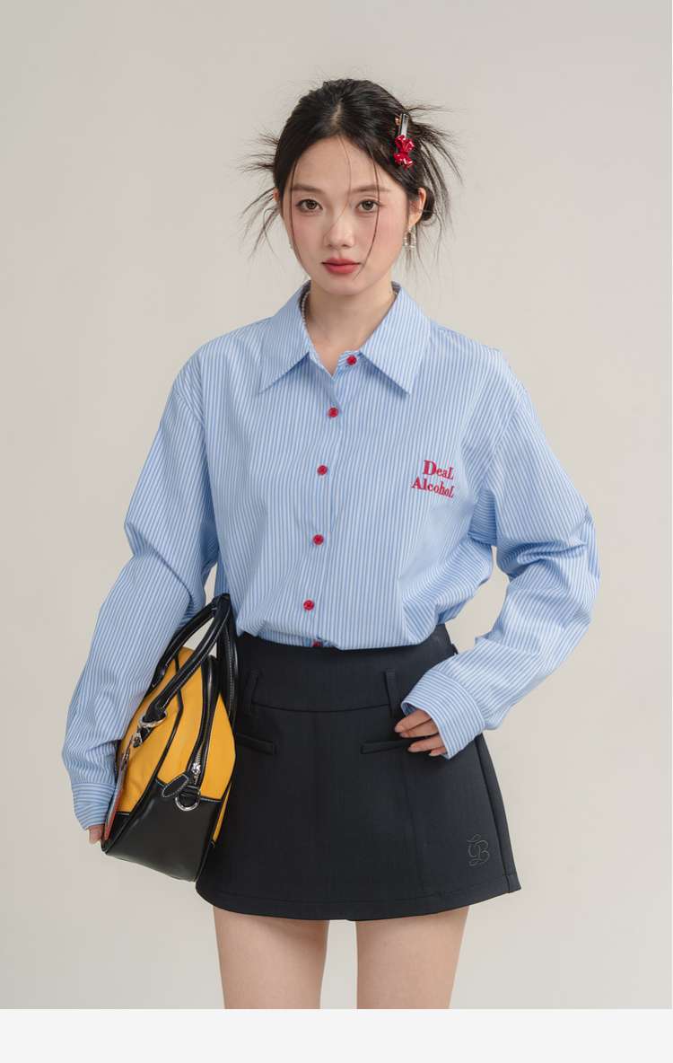 ルーズフィットストライプシャツ｜デート服