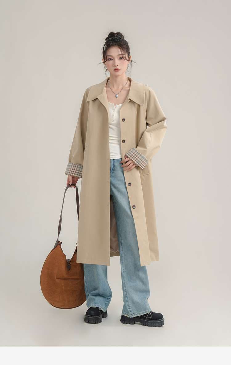 チェックカフストレンチコート｜デート服