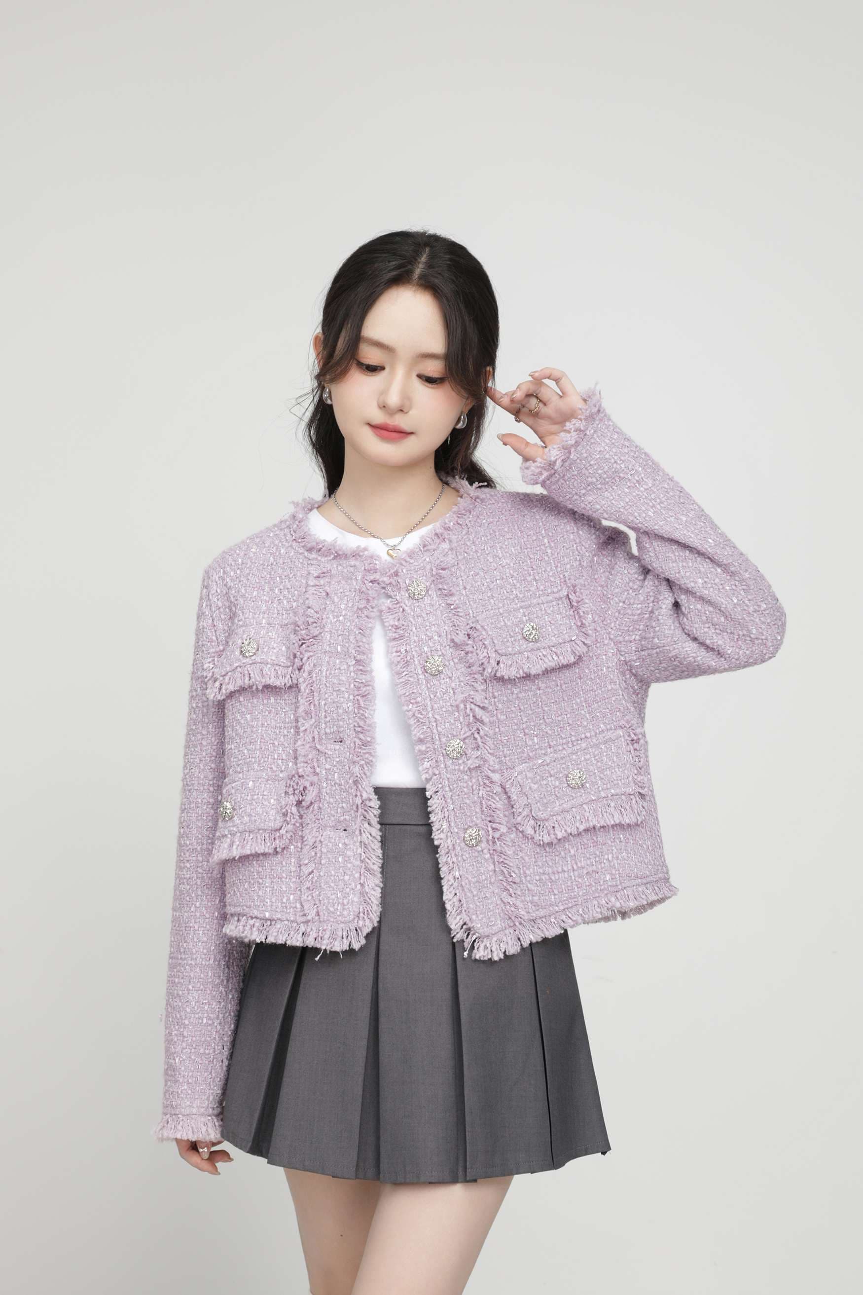 フリンジディテールツイードジャケット｜デート服