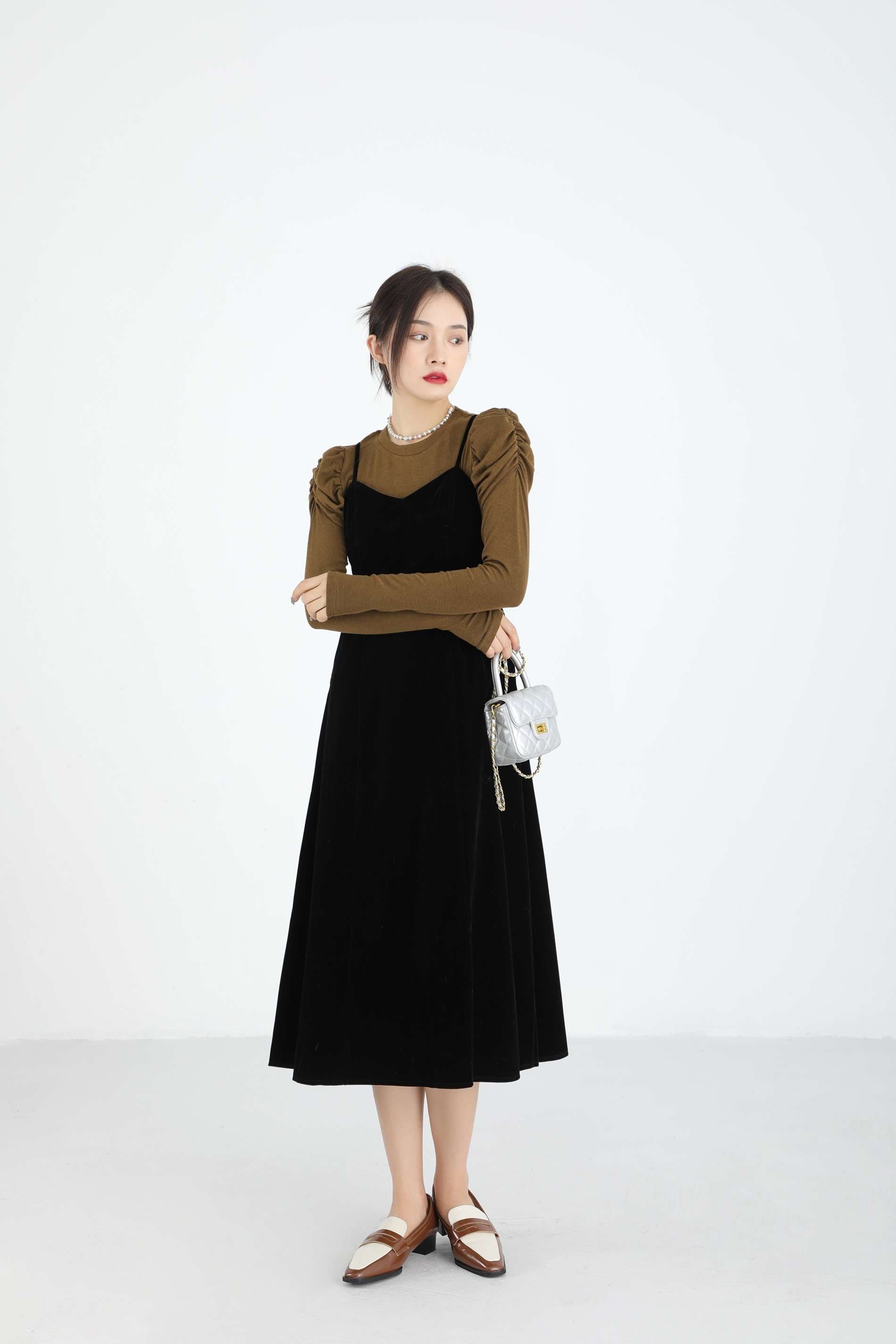 ベルベットキャミワンピースレイヤードセット｜デート服