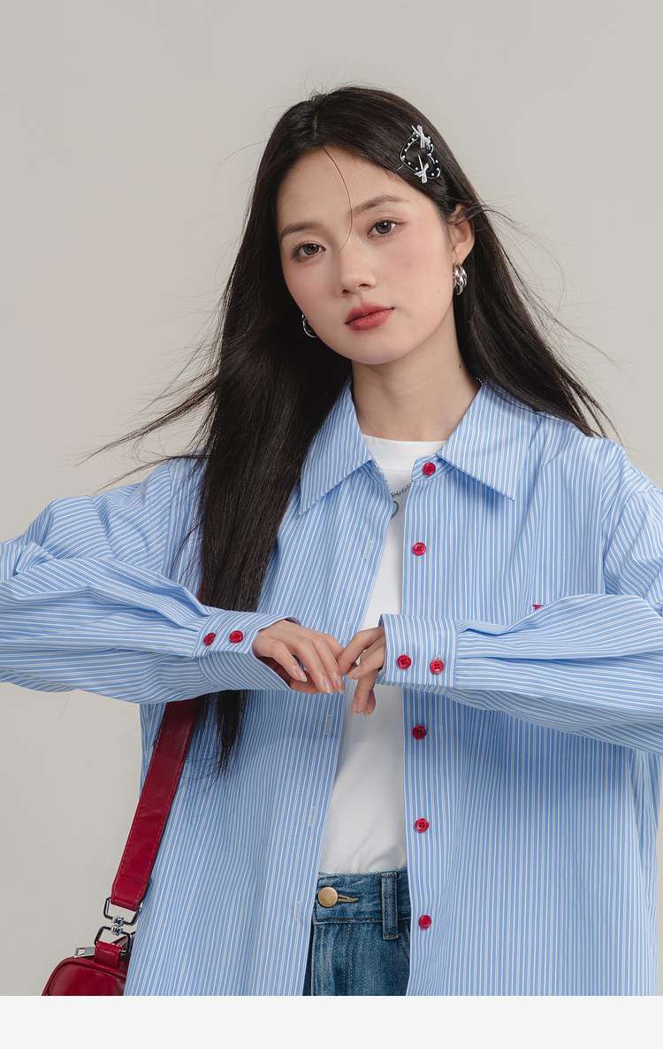 ルーズフィットストライプシャツ｜デート服