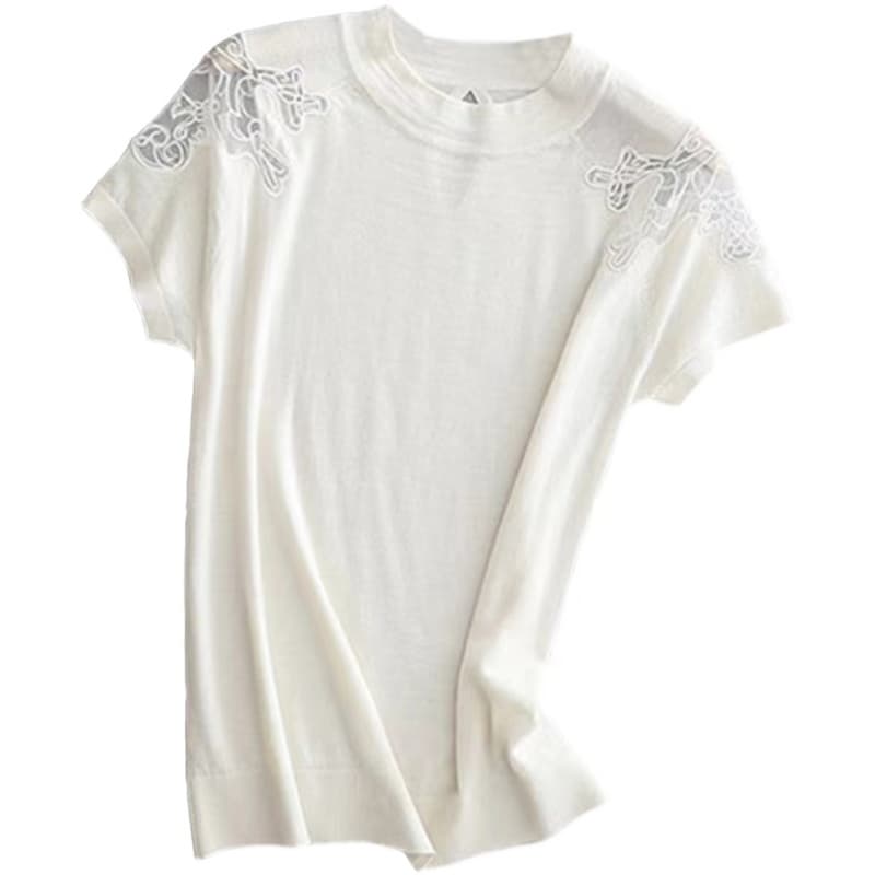 シアー刺繍ショルダーTシャツ｜デート服