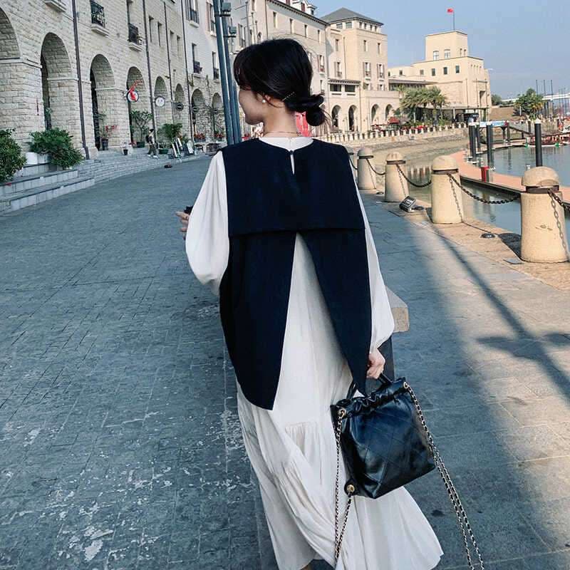 レイヤードワンピース+ベスト セットアップ｜デート服