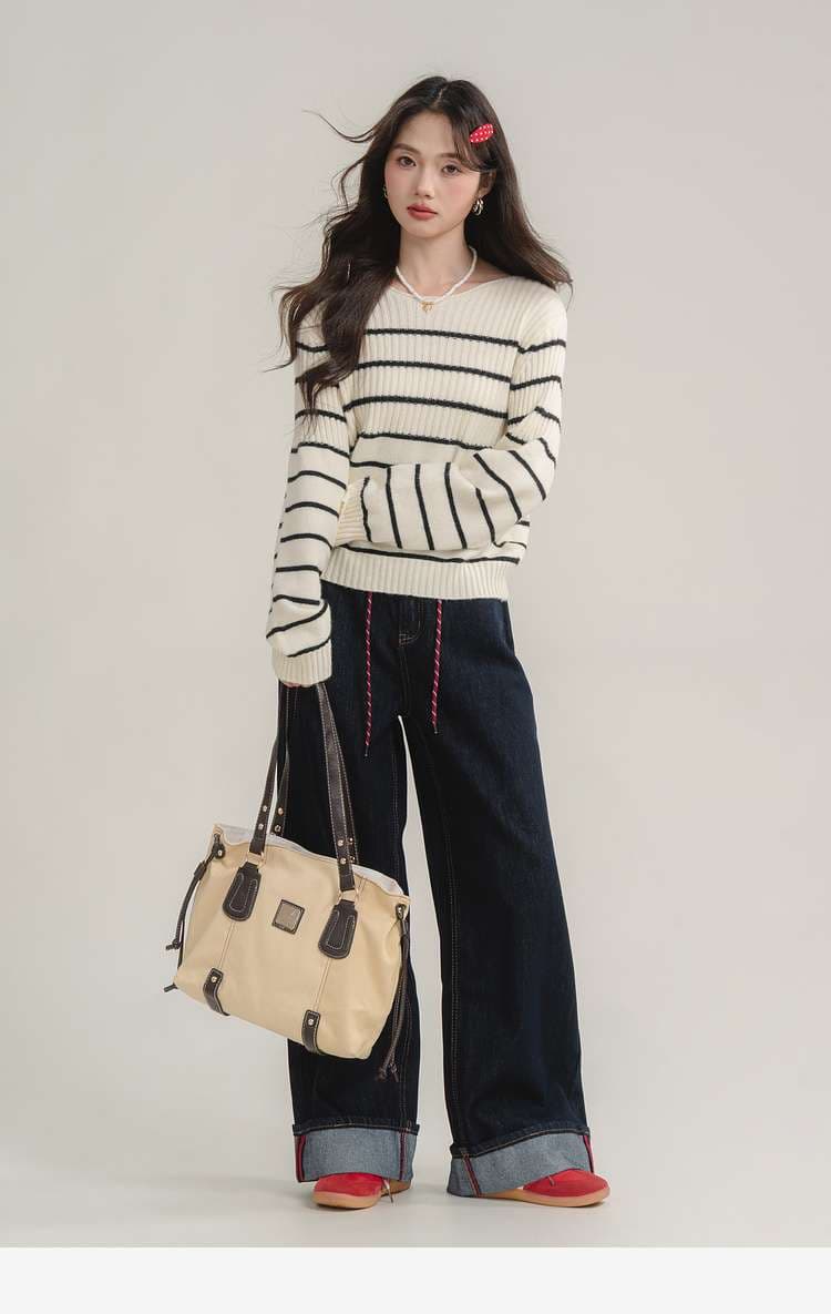 洗練カジュアルが叶う、ボーダーリブニットトップス｜デート服