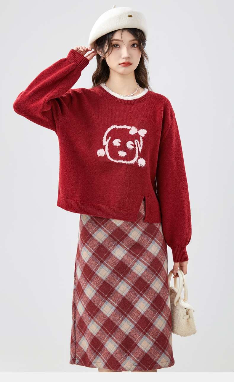 秋色チェックスカート｜デート服