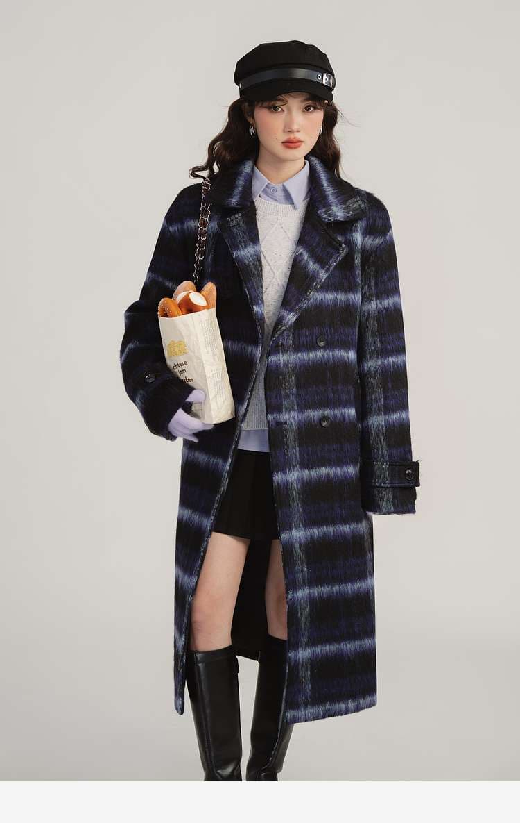 デート服　グラデーションチェックロングコート｜デート服