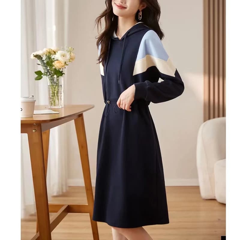 カラーブロックフーディーワンピース|デート服