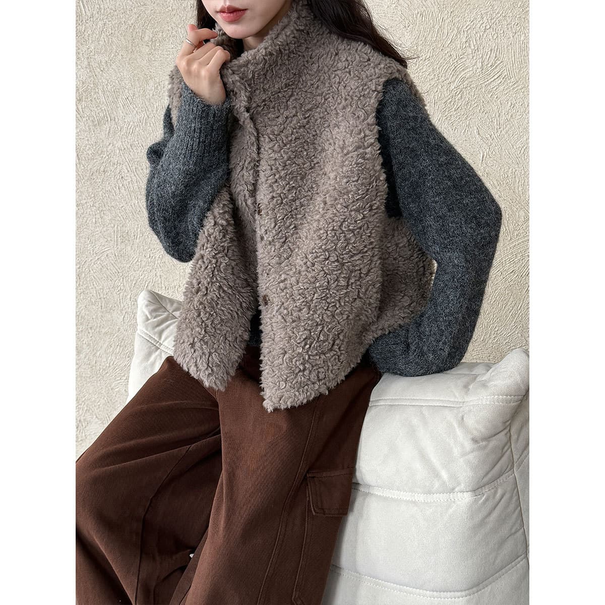 デート服冬のデートもこもこボアベスト
