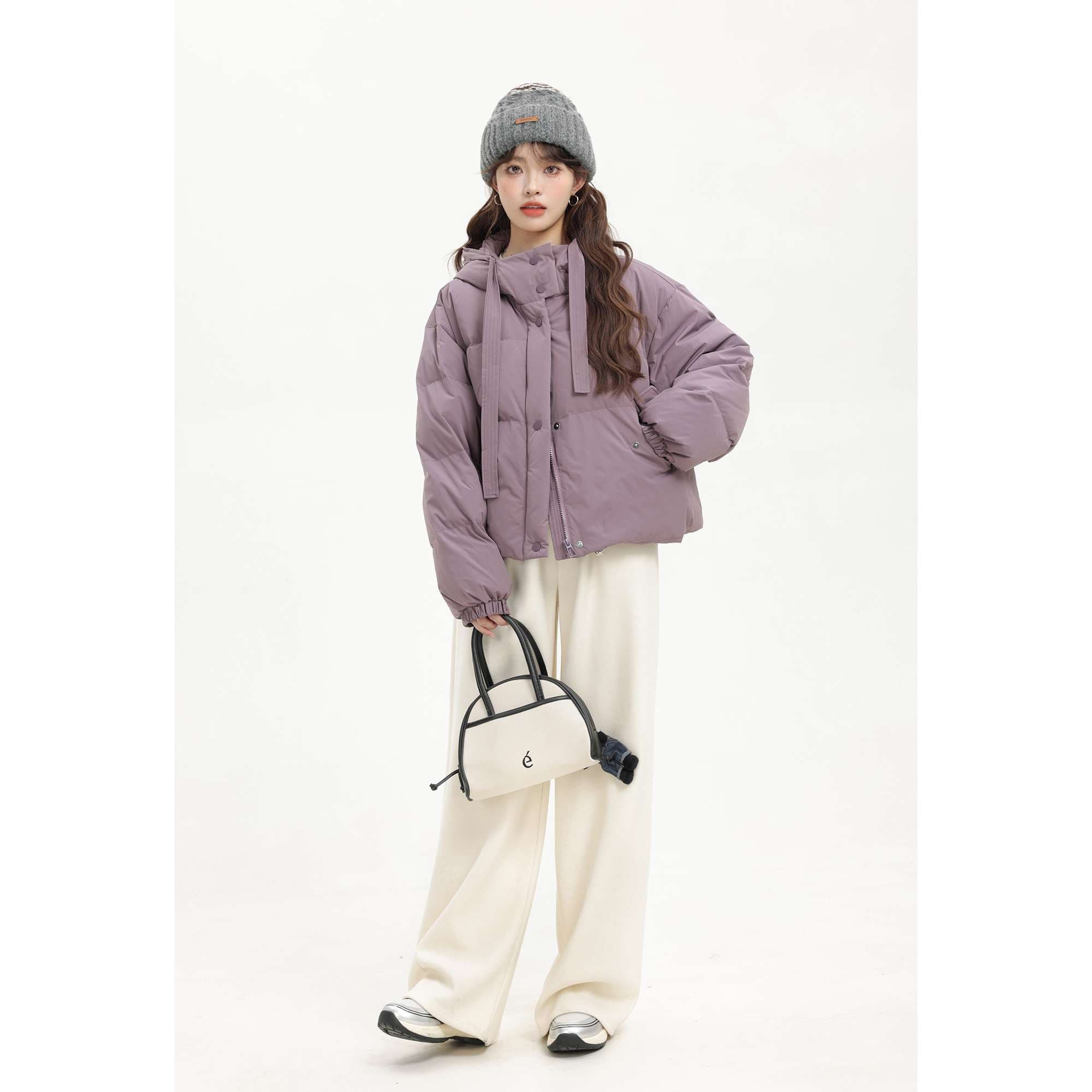 リボン付きショートダウンジャケット|デート服