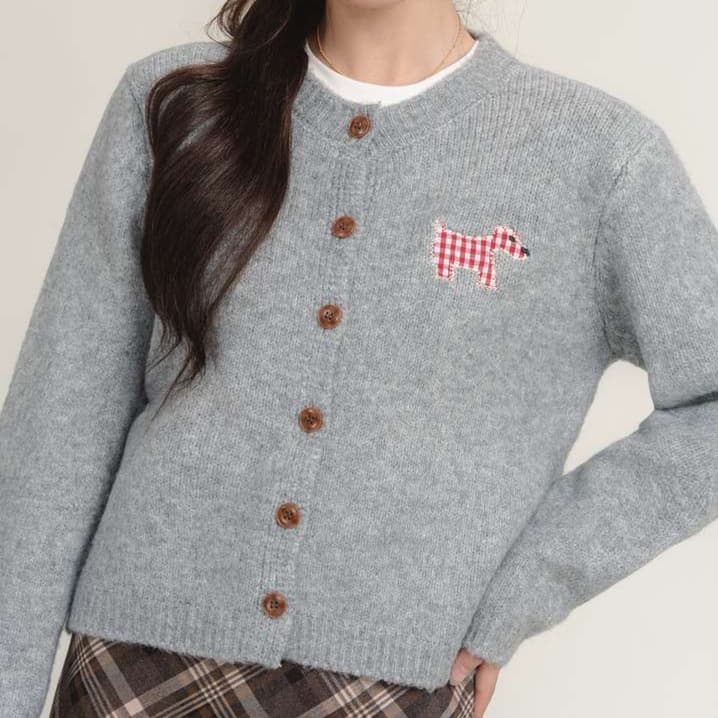 犬モチーフ刺繍カーディガン|デート服
