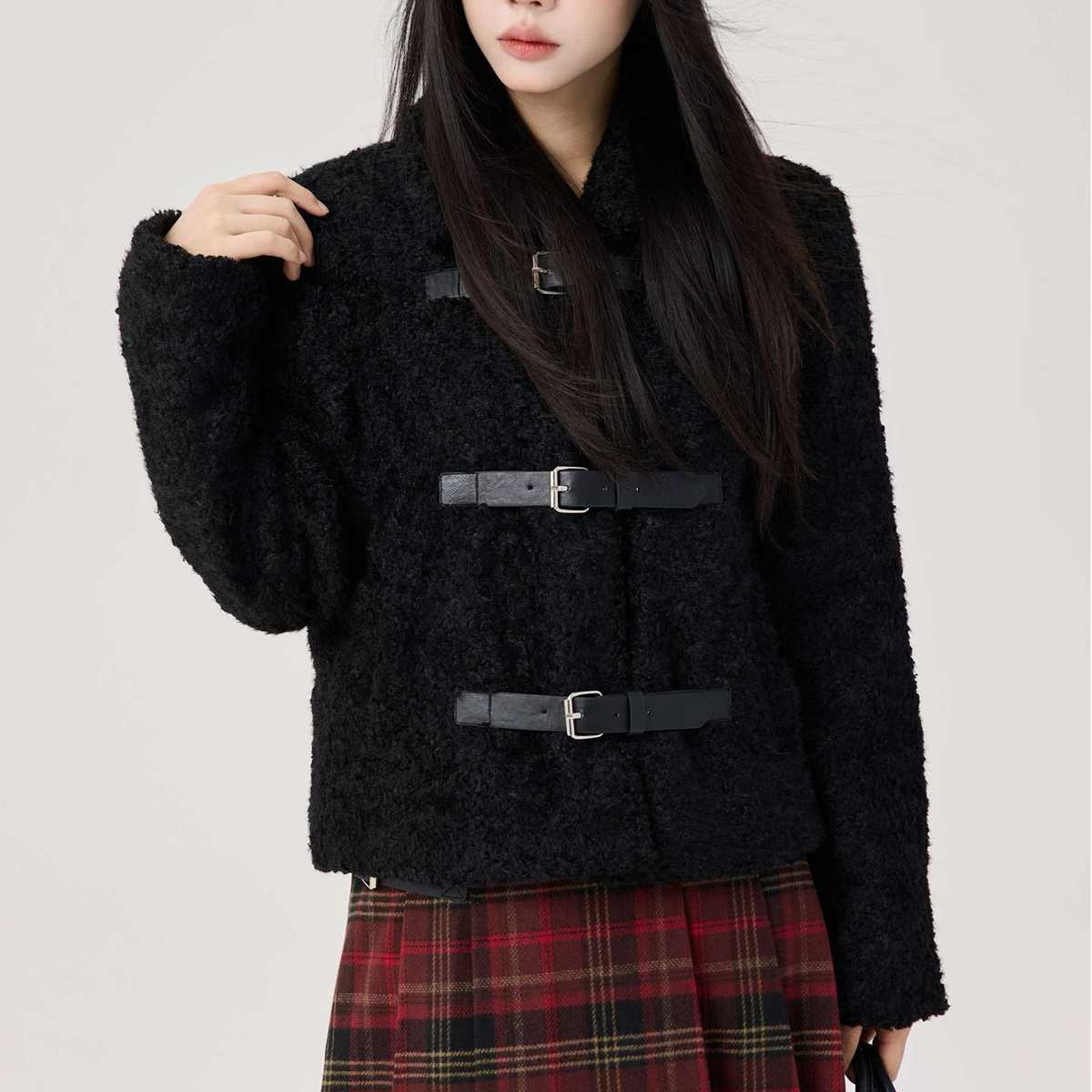 レザーベルトディテールボアジャケット|デート服