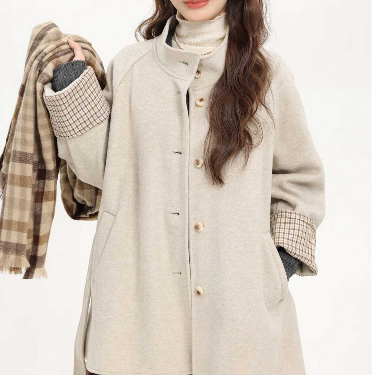 スタンドカラーベルト付きショートコート|デート服