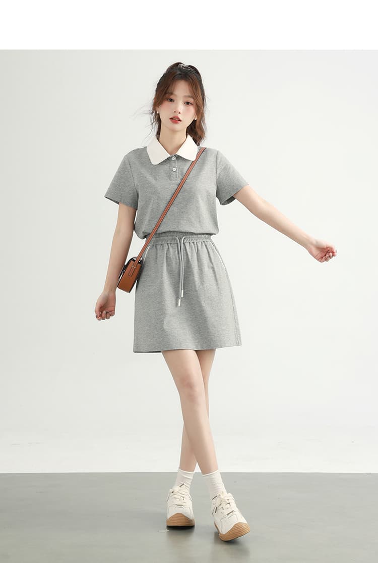 配色襟付きポロセットアップ|デート服