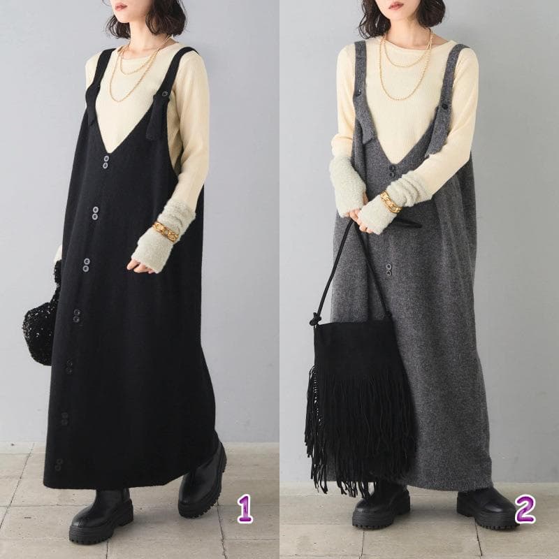 デート服ワンピース 韓国風ニットジャンパースカート