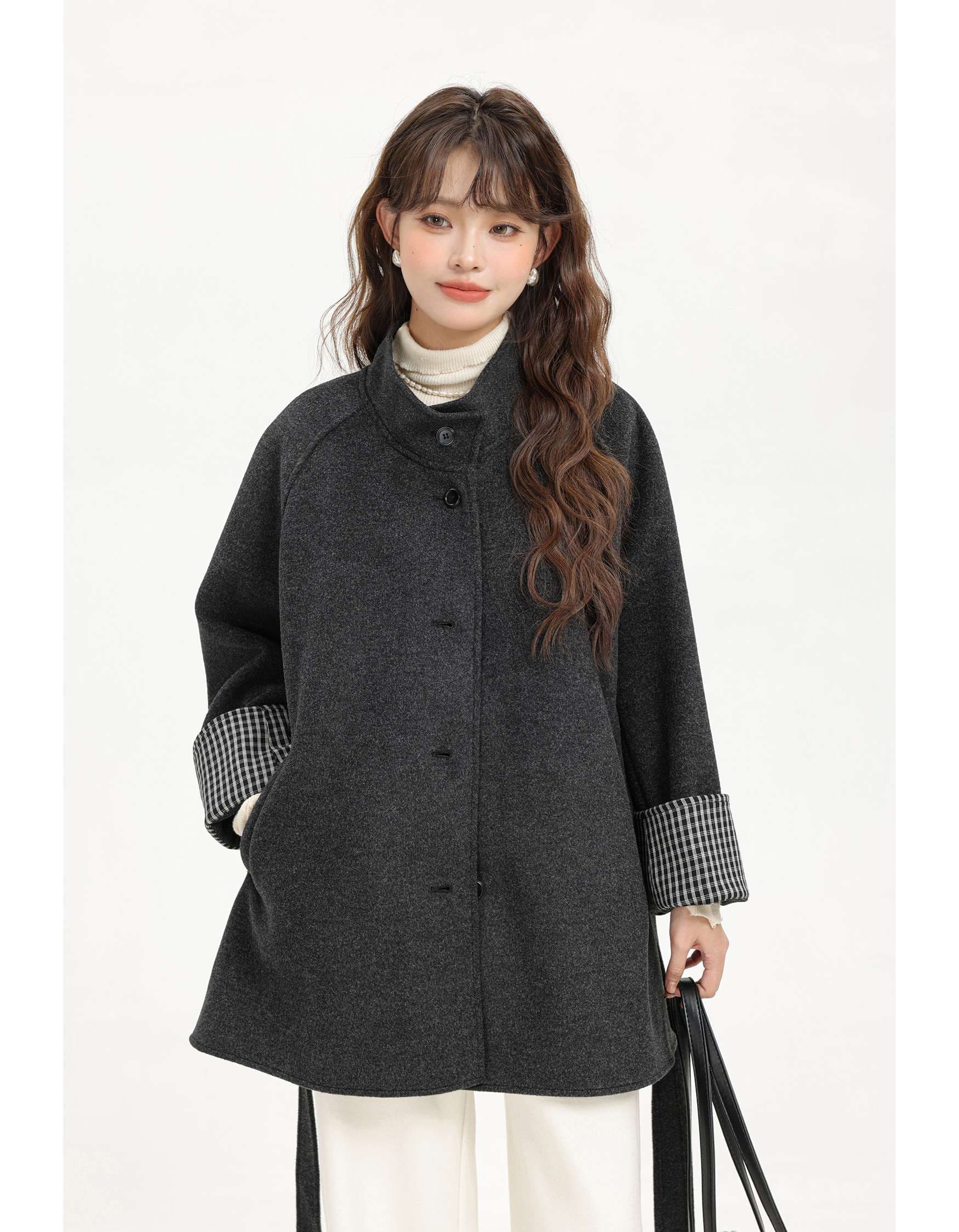 スタンドカラーベルト付きショートコート|デート服