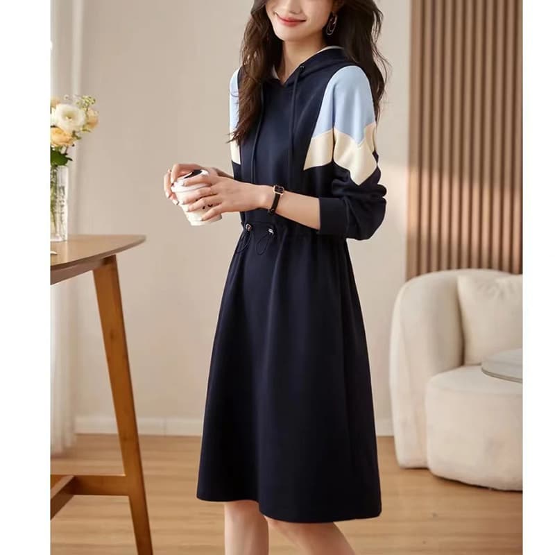カラーブロックフーディーワンピース|デート服