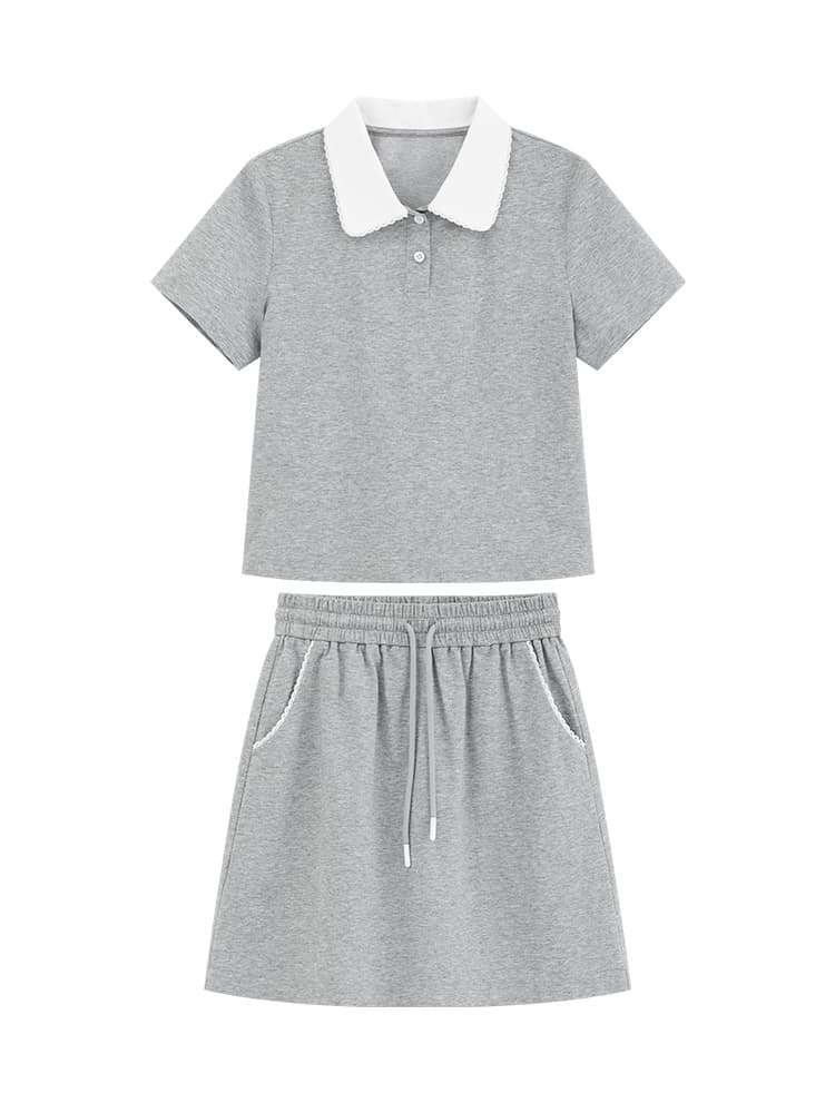 配色襟付きポロセットアップ|デート服
