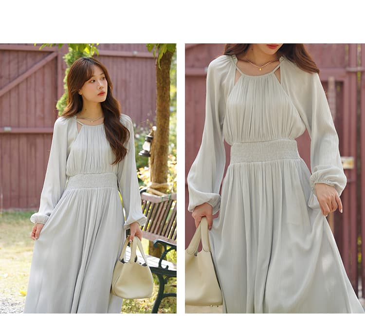 カットアウトスリーブギャザーワンピース|デート服
