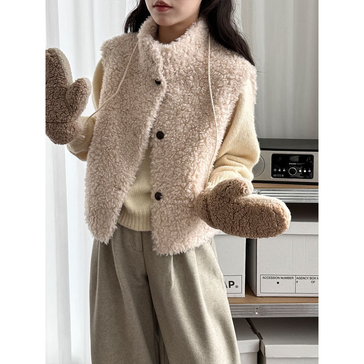デート服冬のデートもこもこボアベスト
