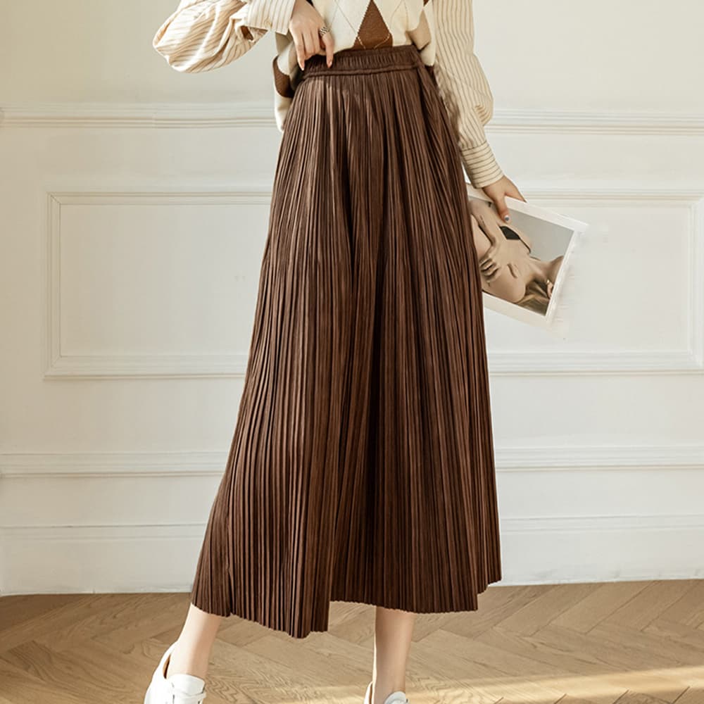 デート服 ハイウエストプリーツスカート 美シルエット