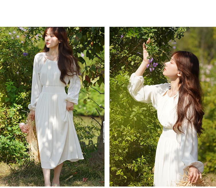 カットアウトスリーブギャザーワンピース|デート服