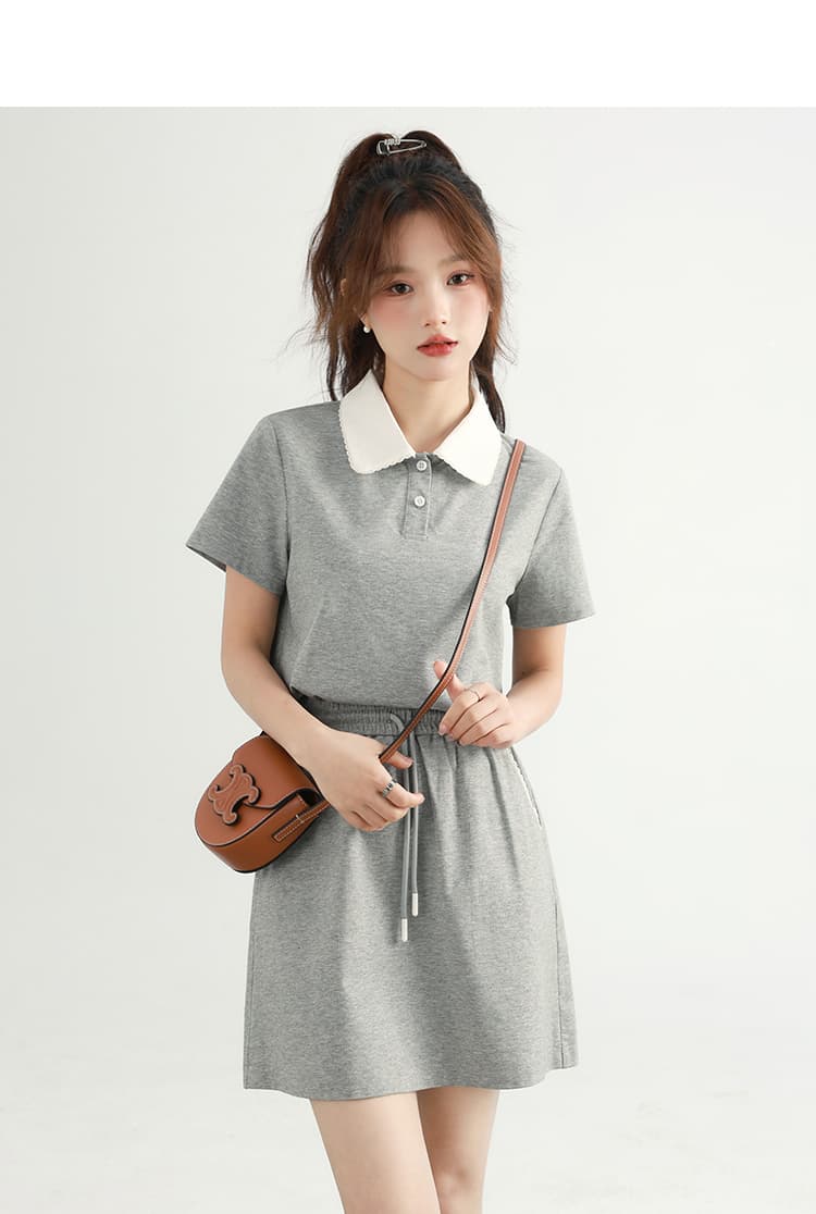 配色襟付きポロセットアップ|デート服