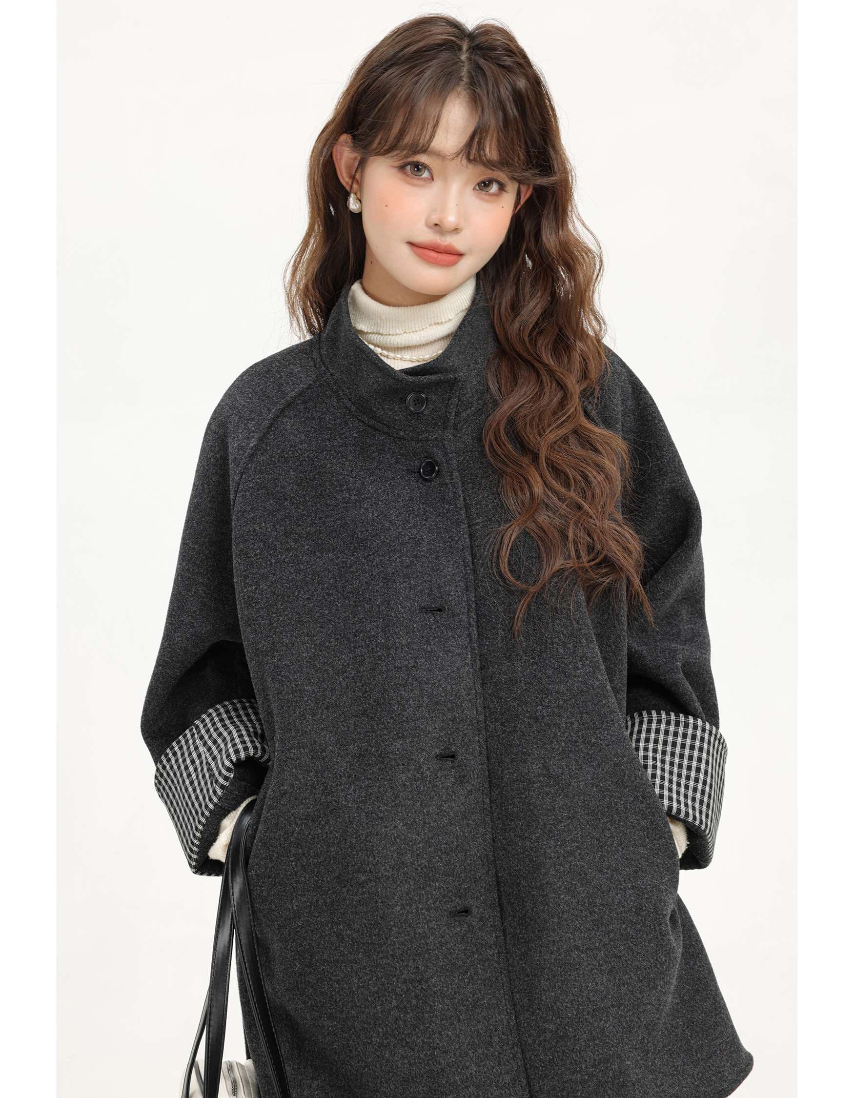 スタンドカラーベルト付きショートコート|デート服
