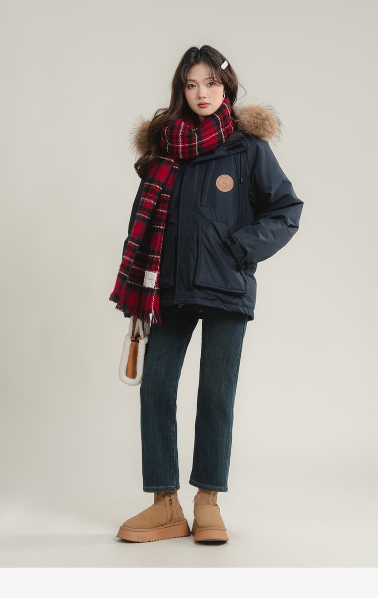デート服 もこもこファー付きカジュアルダウン